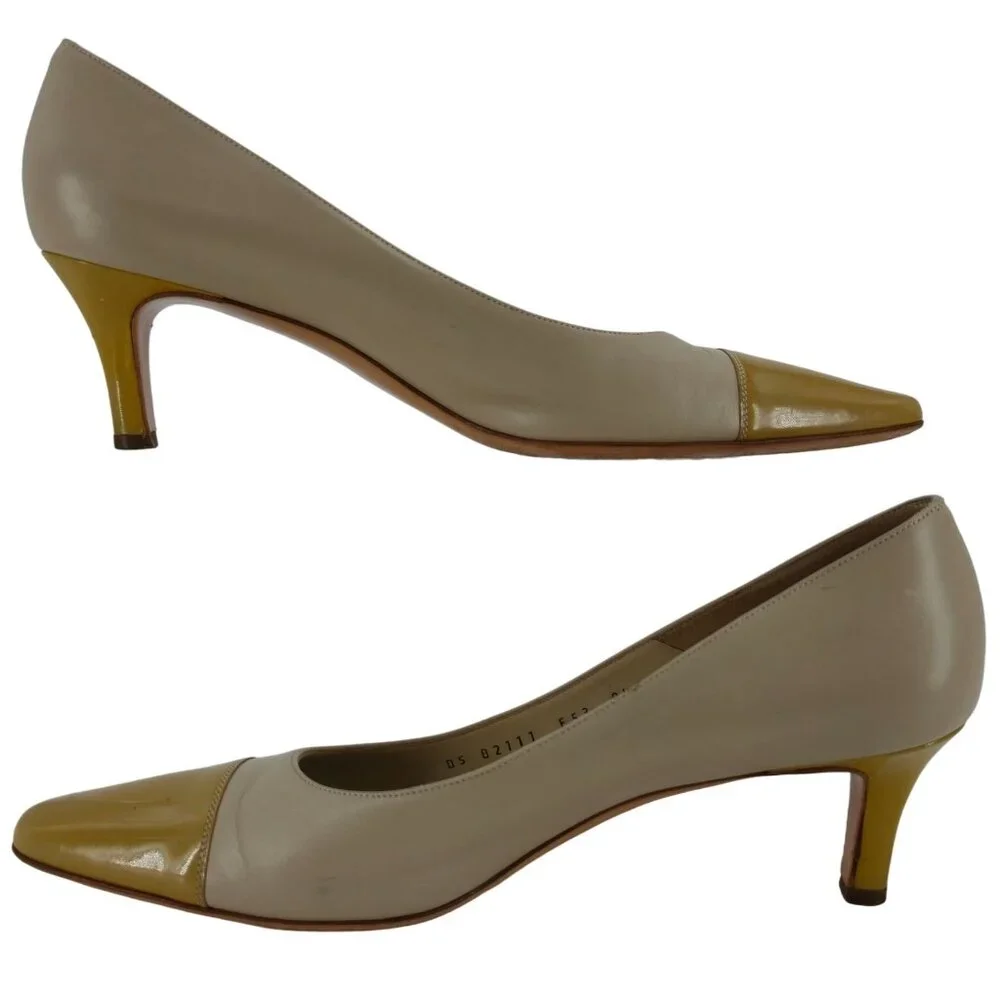 Salvatore Ferragamo Italy Beige Yellow Leather Dress Shoes Womens 8.5 AAAA Heels - Picture 4 of 11
